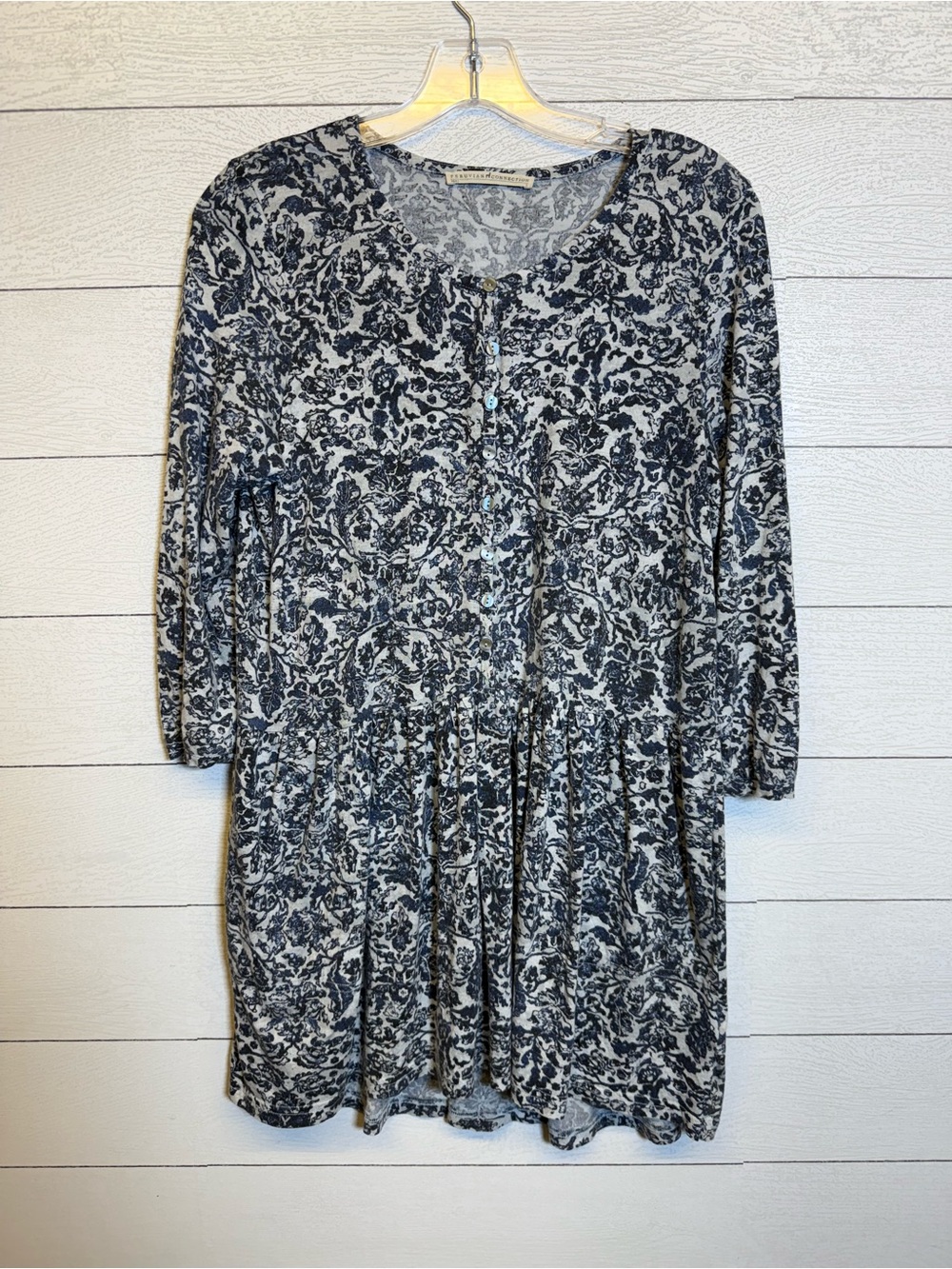 Peruvian Connection Blue & White Floral Long Sleeve Dress Pima cotton blend S - Picture 3 of 7